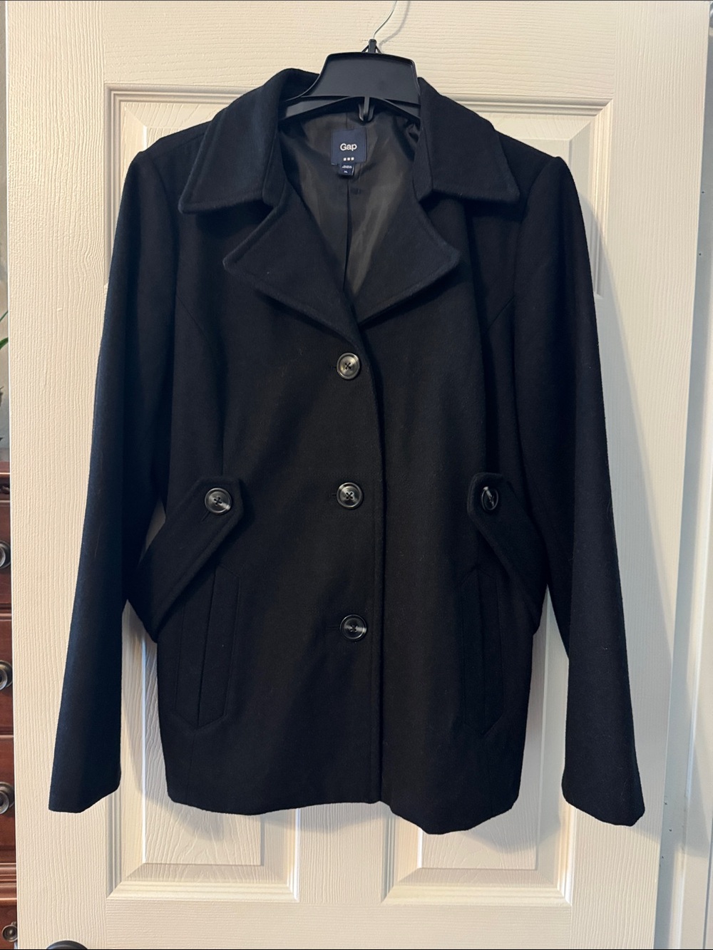 GAP Women's Classic Black Peacoat with Button Front
